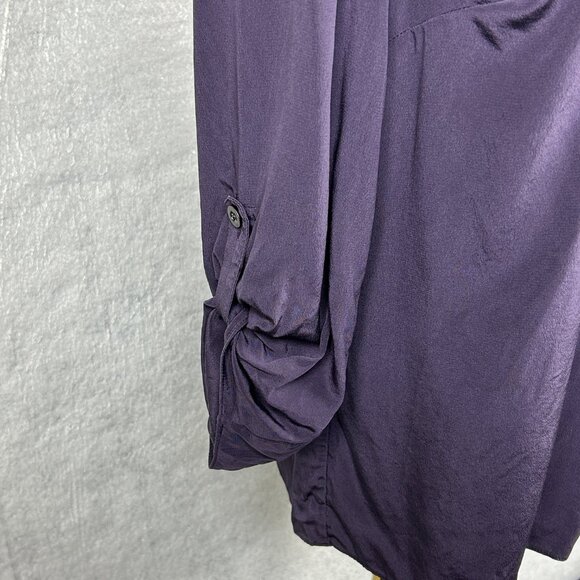 Tibi Blouse Women 4 100% Silk Roll Tab Sleeve Purple Embellished Beaded Feathers - Picture 6 of 12